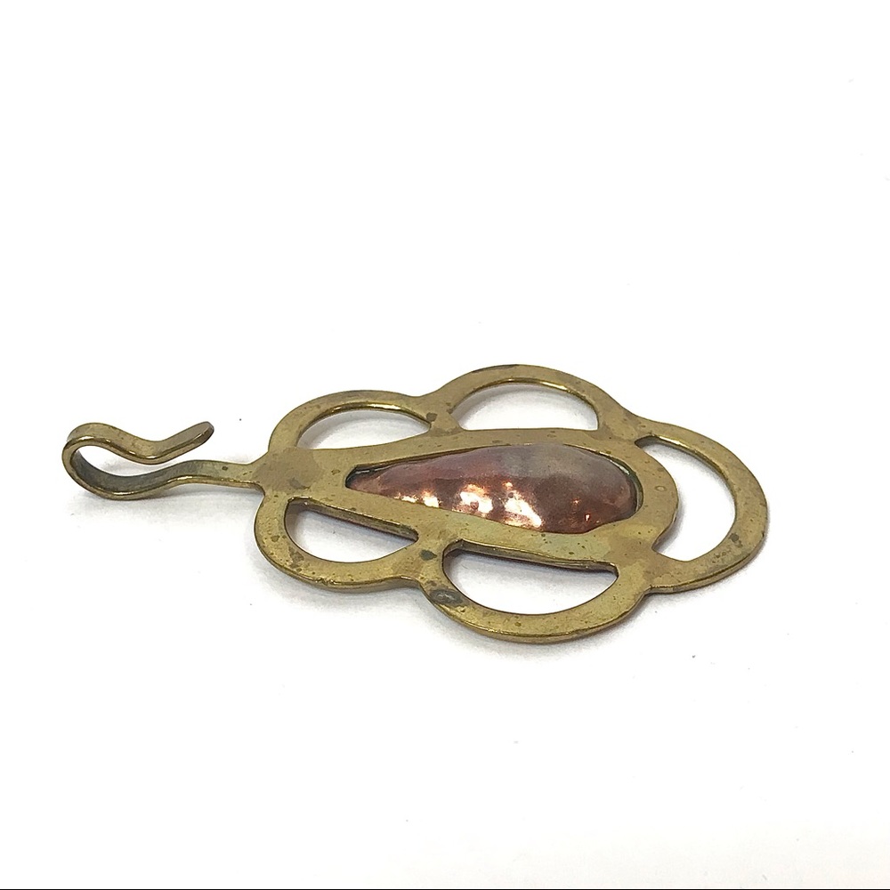 Retro Brutalist Art Pendant Necklace Brass Copper - Picture 2 of 7